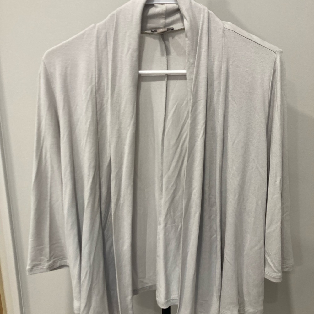 J. Jill Gray Light Weight Shrug Sweater 3/4 Length Sleeve